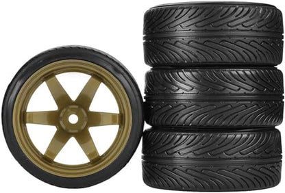1/10 Drift Wheels and Tires Set,WONFAST 4PCS 63mm Plastic Hard Tyres 6-Spoke Wheels Rims 12mm Hex for 1:10 RC On-Road Drifting Car Replacement for HSP Tamiya HPI Kyosho (Gold) - color: Gold
