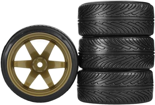 1/10 Drift Wheels and Tires Set,WONFAST 4PCS 63mm Plastic Hard Tyres 6-Spoke Wheels Rims 12mm Hex for 1:10 RC On-Road Drifting Car Replacement for HSP Tamiya HPI Kyosho (Gold) - color: Gold