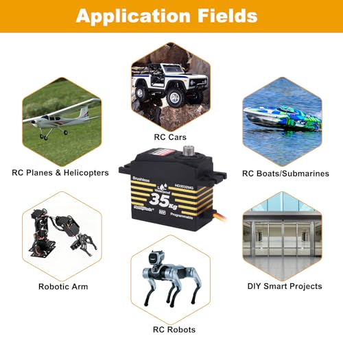 HobbyPark Waterproof RC Servo High Torque Brushless Motor Metal Gear Digital Servo for 1/8 1/10 RC Crawler Car RC Truck Buggy RC Basher Bashing HV 8.4V (35kg Torque)