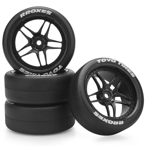 1/10 RC Drift Tires, daitoku 12mm RC Rally Racing Tires and Wheels for Tamiya Traxxas HPI KYOSHO XV02 XV01 TT01 TT02 PTG2 A959 - Style C (Black) - color: Black