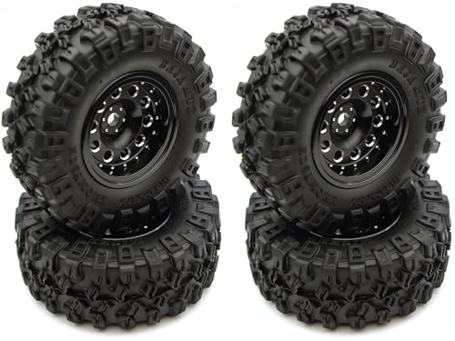 Rc 1.0 Beadlock Wheel Tires Set -2mm Offset Wheel Rims for 1/18 1/24 RC Crawler Car Axial SCX24 AX24 TRX4M FCX24 Upgrade TW1002 (Black) - color: Black