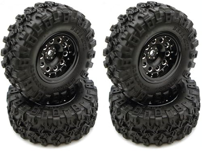 Rc 1.0 Beadlock Wheel Tires Set -2mm Offset Wheel Rims for 1/18 1/24 RC Crawler Car Axial SCX24 AX24 TRX4M FCX24 Upgrade TW1002 (Black) - color: Black