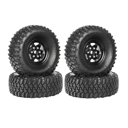 4PCS 1.55 Inch Aluminum Alloy Beadlock Wheel Rim Tyre and 95mm Rubber Tires Set for 1/10 RC Rock Crawler Car Upgrade Parts for Tamiya Axial AX90069 D90 TF2 CC01 LC70(6Spoke-Black) - color: 6spoke-black