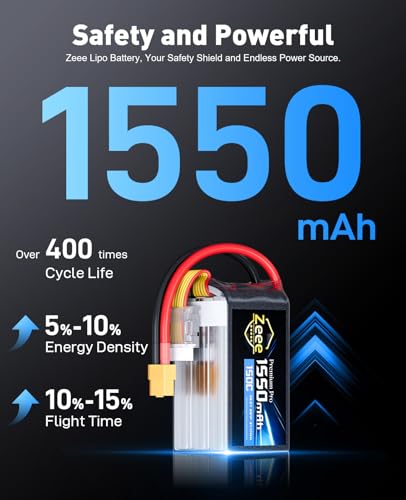 Zeee Premium Pro 6S Lipo Battery 1550mAh 22.2V 150C Ultra-Low IR Soft Pack Lipo Battery with XT60 Connector for FPV Racing Quadcopter Drone Helicopter Airplane RC Car Truck Boat RC Models (2 Packs)