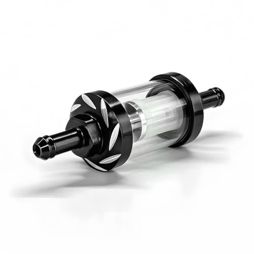 1/4 Inline Fuel Filter, Corrosion-Resistant Aluminum & Transparent Glass Auto Gasoline Filters, High Flow Washable Fuel Filter Replacement for Car Motorcycle ATV Dirt Bike (Black) - color: Black