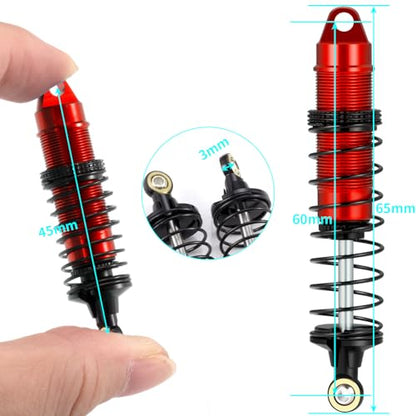 4Pcs Aluminum Front & Rear Shock Set RC Dampers，Red + Black | Upgrade Parts, For Losi 1/16 Mini-B, For Losi 1/18 Mini-T, RC Car Buggy - color: Red + Black