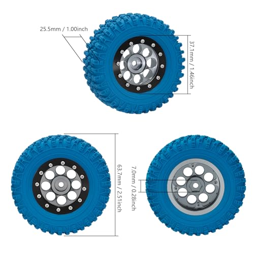 GOUPRC 1.3" Wheel Tires Set, Aluminum Beadlock Rim Swamp Claw Mud Terrain Rock Tread Pattern Tires for SCX24 TRX4M 1/18 1/24 Upgrade RC Crawler Truck Car - style: Rock Pattern Titanium Black