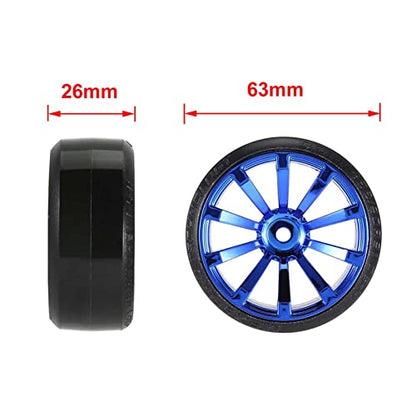 RC Plastic Wheel and Tire Set, 63mm Hard Tyres for 1/10 Drift Car HSP Tamiya HPI Kyosho On-Road Drifting Car (Green, 10-Spoke) - color: Green, 10-spoke