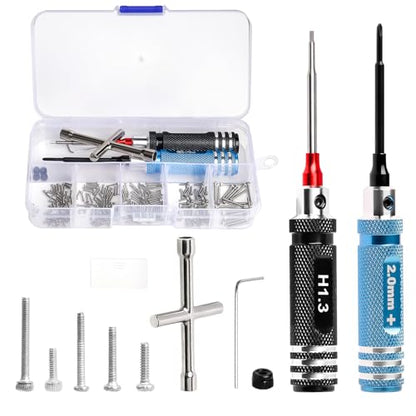 190pcs RC Screw Kit, M1/M1.4 Screws Assortment Set with Phillips Screwdriver Hex Driver RC Car Tools for Axial SCX30 RC Crawler Cars Trucks, with Organizer Storage Case