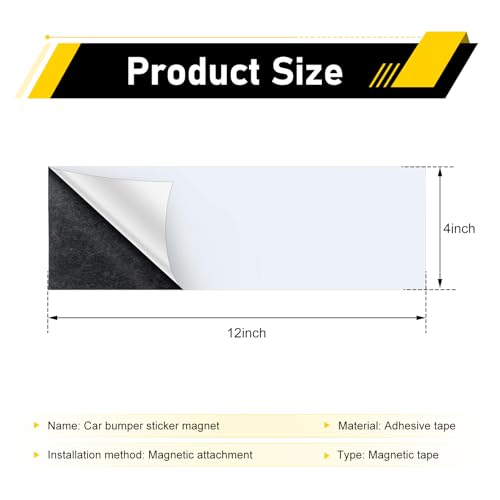 4 PCS Car Bumper Sticker, 12" x 4" Strong Sticky Self-Adhesive Car Decal, Easy to Cut DIY Auto Body Sheet, Paint-Safe for Most Cars SUVs Trucks Cover (White)