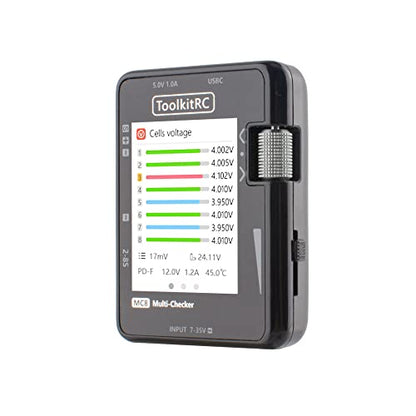 ToolkitRC MC8 Mini Size Cell Checker 32 Bit Battery Multi-Checker PWM Output PPM SBUS Readout for lipos ESC Servo Tester Tool Multi Tool with USB-C Fast Charging