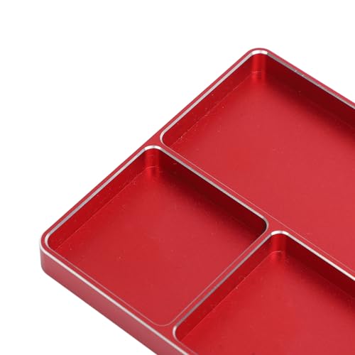 RC Repair Screw Tray, Aluminum Alloy 4 Grids Screw Tray with Magnetic Pad for 1/10 1/8 RC Car Airplanes Helicopters, Durable Tool Tray for Model Screws and Small Parts (Red) - color: Red
