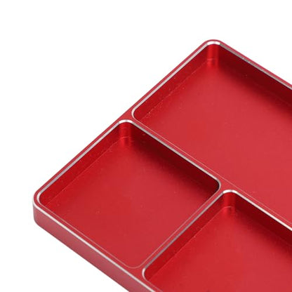 RC Repair Screw Tray, Aluminum Alloy 4 Grids Screw Tray with Magnetic Pad for 1/10 1/8 RC Car Airplanes Helicopters, Durable Tool Tray for Model Screws and Small Parts (Red) - color: Red