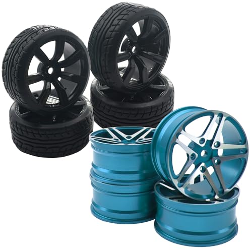OD62mm Hard Plastic RC Drift Car Tires & Wheel Rims 12mm Hex Tyre & Metal Wheel Rims RC 12mm Hex Hubs 1/10 RC Drift On-Road Racing Touring Wheel Rim