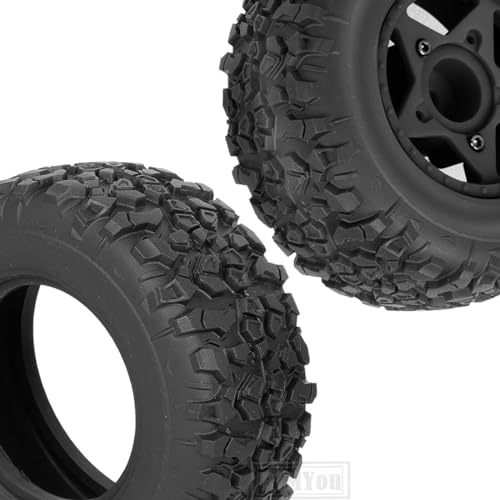 Rc Truck Tires 12mm/14mm/17mm Hex RC Wheels Tires for 1/10 Slash 4×4 2WD,Arrm a Senton,Axia1 Redca t Rc 4wd,w/RC Wheels Hex Detachable Replace Running on Off-Road Tire,Black - color: Black