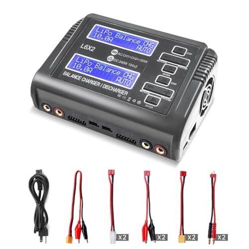 LiPo Battery Charger Dual RC Battery Charger Discharger 240W 10A for 1-6S LiPo LiHV Li-ion Life 1-15S NiCD NiMH PB Smart Batteries, Dual Channel Fast Balance Charger, RC Car Drone Boat