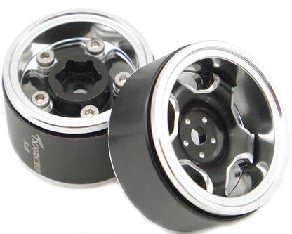 RC 1.0 Beadlock Wheels Offsets -2 Aluminum Rims for AX24 1/18 TRX4M All 1/24 Scale SCX24 Deadbolt RC Crawler Car Wheels Upgrades 4Pc (Black & Silver) - color: Black & Silver