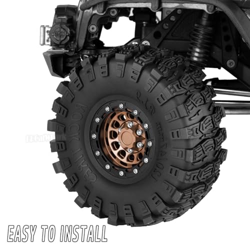 RC 1.9 Beadlock Rims & Wheels Tires w/Adjustable Offset for 1/10 SCX10 TRX4 TRX6 Gen7/8 D90 VS4-10 MST CFX RC Crawler Car,BRCatWPark 4pcs Aluminum Double Rims and Rubber Tires w/Sponge,Brown - color: Brown - (Adjustable Tires)
