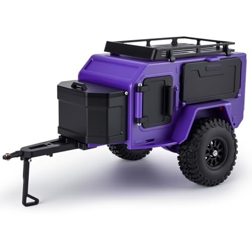 AMK 1/18 1/24 RC Crawler Trailer, Scale Off-Road Camping Trailer with Roof Rack & Storage Box, Tow Trailer for SCX24 TRX4M FCX24 AX24 Bronco Defender K10 F150 RC Accessories (Purple) - color: Purple
