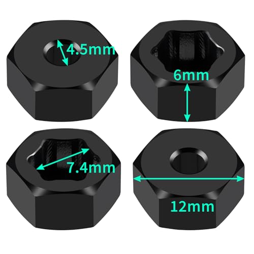 MORLORDY 7mm to 12mm RC Wheel Hex Hubs 4Pcs 6mm Thick Hex Drive Adapters for 1/16 Losi Mini-T 2.0, Mini-B, Mini JRX2, Mini JRXT and All 1/16 RC Car Which Hex is 7MM - color: 6mm