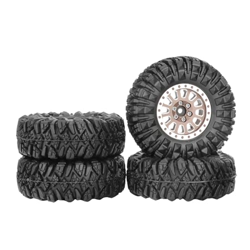 4PCS 1.3" Aluminum Alloy Beadlock Wheel Rims All-Terrain Tyre 70mm Rubber Tires Set with 5mm & 7mm Hex for 1/12 1/14 1/18 1/24 RC Rock Crawler Car Upgrade Parts (D-Brown) - color: D-brown