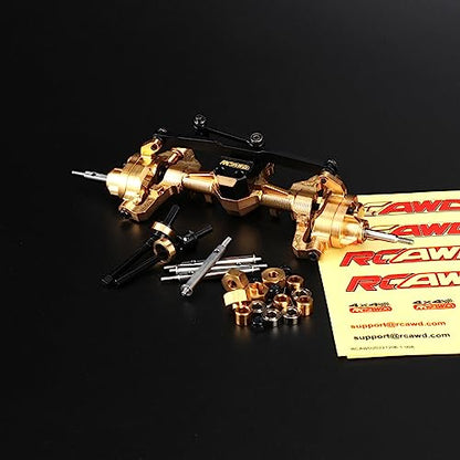 RCAWD Fourth Version Brass SCX24 Front Portal Axles, Wide Axle, Highly Rigid Driveshaft, Thickened Screws for Axial 1/24 SCX24 & AX24 Series Upgrades Parts Gold - color: Front Gold