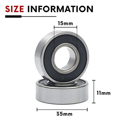 10 PCS 6202-2RS Double Rubber Sealed Bearings 15x35x11mm, Deep Groove Ball Bearings 15x35x11mm, Deep Groove Ball Bearing ABCE-3 Pre-Lubricated, Chromium Bearing Steel (6202-2RS, 10) - size: 6202-2RS