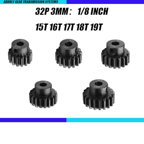 Steel 32P 1/8 inch Pinion Gear 3mm Shaft 15T 16T 17T 18T 19T for Traxxas Slash 2WD Hoss Rustler 4X4 VXL Slash 4X4 Bandit Nitro Stampede Motor Pinion Upgrades Parts
