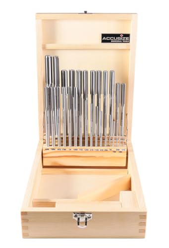 Accusize HSS Chucking Reamer Set 1/16 to 1/2 in by 1/64, 5500-SF00 | 29 Pc Fractional Set, Straight Shank, Straight Flute, Right-Hand Cut, +0.0001 to +0.0005 in Tolerance - size: 1/16" thru. 1/2" by 1/64"