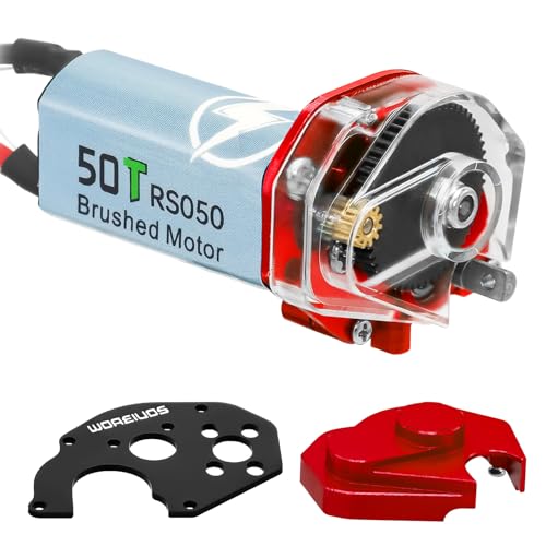 050 50T Brushed Motor with Transparent Acrylic Aluminum Alloy Transmission Gearbox for 1/24 RC Crawler SCX24 AX24 Upgrade(Red) - color: Red&Black