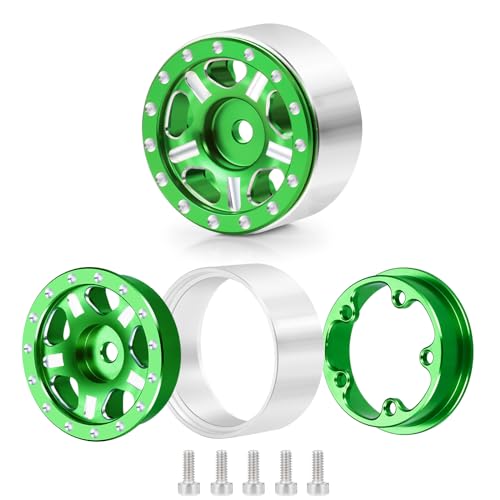RC-Hub 4Pcs Aluminum Alloy 1.0" Micro Beadlock Wheels for 1/24 Axial SCX24 90081 AXI00001 AXI00002 RC Crawler Car (Green) - color: Green