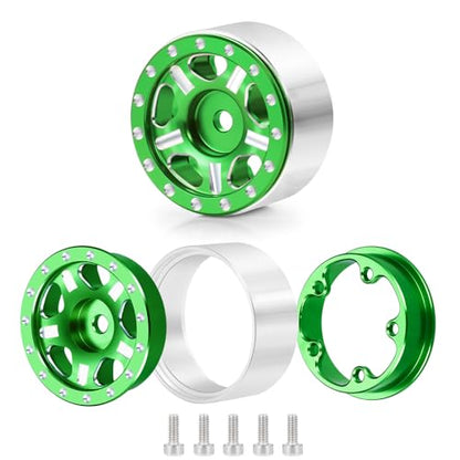 RC-Hub 4Pcs Aluminum Alloy 1.0" Micro Beadlock Wheels for 1/24 Axial SCX24 90081 AXI00001 AXI00002 RC Crawler Car (Green) - color: Green