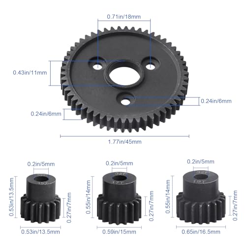 RC Metal Steel 54T 32P Spur Gear with 15T/17T/19T Pinions Gear Set Replace 3956 for Traxxas Slash 4x4 4WD/2WD/VXL Rally/Stampede 4x4 VXL/Summit/E-REVO/T-Maxx/Rustler 4X4 VXL