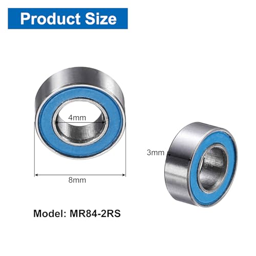 uxcell 4 Pcs MR84-2RS Deep Groove Micro Bearing, 4x8x3mm Double Rubber Sealed Chrome Steel Small Bearings (ABEC5, Z4 Low Noise) - size: MR84-2RS