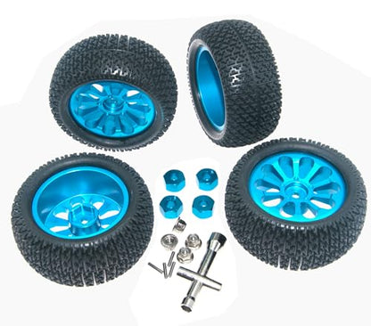 Wheel Rim Tire Compatible with 1/14 1/16 MJX Hyper Go Wltoys Upgrade 16207 16208 14210 Rc Car Aluminum Alloy 12mm Hex Adapter Part(Blue) - color: Blue