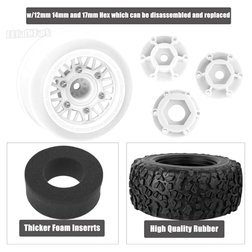 12mm/14mm/17mm Hex RC Truck Tires for Slash 2WD 4×4,Arrm a Senton,Axia1,Rc 4wd,Red cat,RC Short Course Truck Wheels and Tires,White - color: White - (12mm/14mm/17mm Hex)