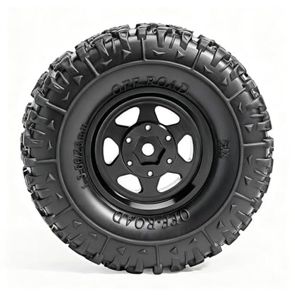 1.3” Aluminum Beadlock Wheels & Mud Terrain Tires Set for 1/18 1/24, -6.0mm Offset RC Crawler Car Fits TRX4M, Axial SCX24 AX24, Redcat Ascent-18, FCX24, 66 x 26mm, Pre-Assembled 4 pcs Black - color: Black