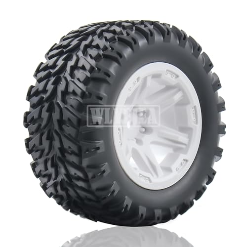 4PCS RC Truck Tires Set 12mm Hex Hub Plastic Wheel Rim Compatible with 1/12 LOSI LMT 4WD Solid Axle Monster Truck 1/12 1/14 1/16 TRAXXA,REDCAT RC Racing Truck - color: White 1