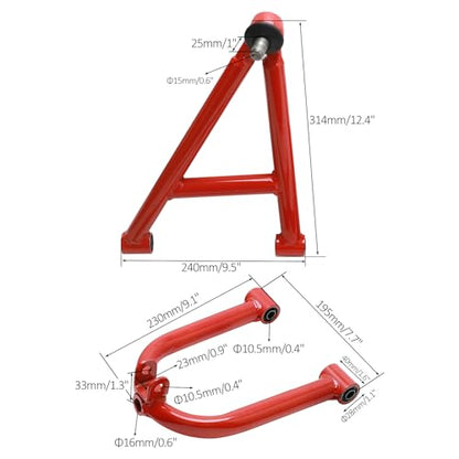 Front Suspension Swing Arm Set for ATV/UTV | 9.1" Upper & 12.4" Lower A-Arms with Shock Mounts | Red Powder Coated Steel for Off-Road Quad & Buggy | Heavy Duty Steering Upgrade