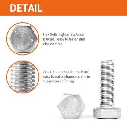 M8 x 10mm 12mm 16mm 20mm 25mm Heavy Duty Hexagon Bolts Hex Head Screws, 304 Stainless Steel, Machine Fully Thread, Metric, Bright Finish, Assortment Kit 50PCS - size: M8 x 10/12/16/20/25mm (50PCS)