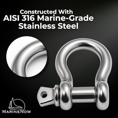 316 Stainless Steel Bow Shackle with Oversized Screw Pin, Marine-Grade Hardware for Anchor Lines, Towing, Dinghies, Canoes, Trailers, Utility Tie-Downs & Off-Road Recovery - size: 1/4" with 5/16" Pin .55T WLL, style: 10-Pack