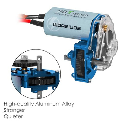 050 50T Brushed Motor with Transparent Acrylic Aluminum Alloy Transmission Gearbox for 1/24 RC Crawler SCX24 AX24 Upgrade (Blue) - color: Blue&Black