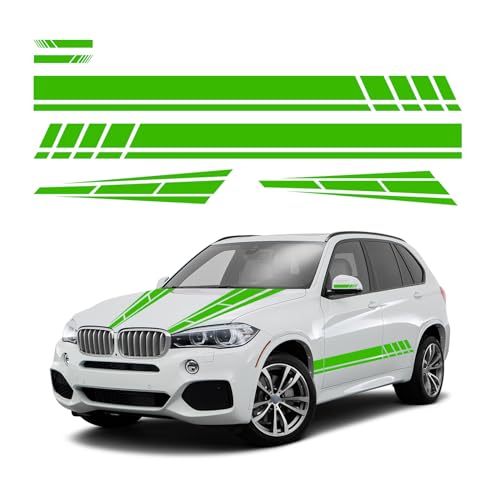 Dickno 6PCS Car Hood Stripe Sticker, Vinyl Auto Body Side Rearview Mirror Decal, Sports Racing Stripe Graphic Decal Stickers, Universal Vehicle Exterior DIY Decoration Accessories (Green) - color: Green, 6pcs