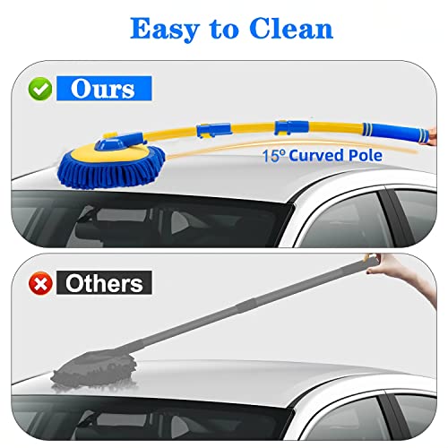 MVEQRRN 15°Curved Chenille Car Wash Brush Mop with Long Handle(Blue) | Chenille car wash mop accessories, cleaning brush supplies, microfiber replacement head, for cars trucks RV - color: Blue-003
