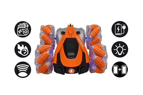 LEXiBOOK, Crosslander Glow RC Car, RC21 | Glow-in-the-dark, Rechargeable, Remote controlled - style: Crosslander 360 - Orange/Black