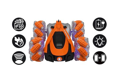 LEXiBOOK, Crosslander Glow RC Car, RC21 | Glow-in-the-dark, Rechargeable, Remote controlled - style: Crosslander 360 - Orange/Black