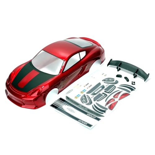 HSP RC Body Shell for HSP Redcat Exceed 1/10 Scale 4wd On Road Racing Drift RC Car with Stickers and Rear Wing Red