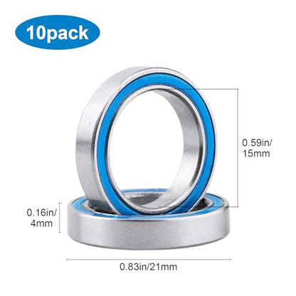 Steel RC Ball Bearings Double Rubber Sealed Deep Groove Miniature Bearings, Set of 10 (15x21x4mm 6702-2RS) - size: 15x21x4mm 6702-2RS