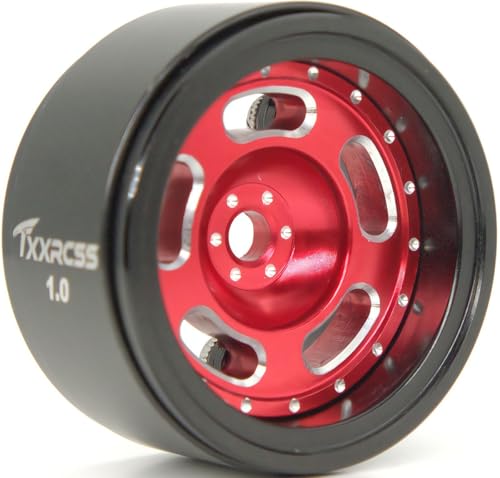 RC 1.0 Beadlock Wheels Offsets -2 Aluminum Rims for AX24 1/18 TRX4M All 1/24 Scale SCX24 Deadbolt RC Crawler Car Wheels Upgrades 4Pc (Red & Black) - color: Red & Black