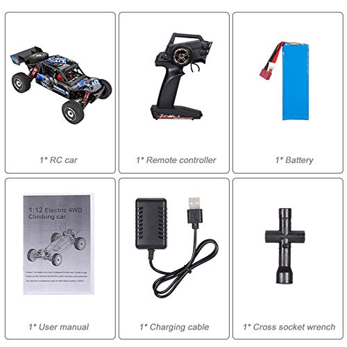 GoolRC WLtoys 124018 RC Car, 1/12 Scale 2.4GHz Remote Control Car, 4WD 60km/h High Speed Racing Car, Off-Road Buggy Drift Car RTR with Aluminum Alloy Chassis, Zinc Alloy Gear and 1 Battery - size: 1 battery